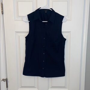 Ann Taylor Navy Sleeveless Notched Collar Top